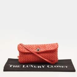 مملوكة مسبقًا Bottega Veneta Intrecciato Peach Orange Leather Flap Shoulder Bag