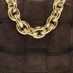 Pre Owned Bottega Veneta Cassette Chain Dark Brown Padded Suede Top Handle Bag