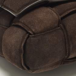 Pre Owned Bottega Veneta Cassette Chain Dark Brown Padded Suede Top Handle Bag