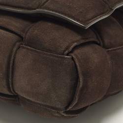Pre Owned Bottega Veneta Cassette Chain Dark Brown Padded Suede Top Handle Bag