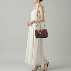 Pre Owned Bottega Veneta Cassette Chain Dark Brown Padded Suede Top Handle Bag