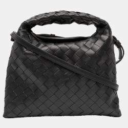 مملوكة مسبقًا Bottega Veneta Black Mini Calfskin Intrecciato Hop Satchel
