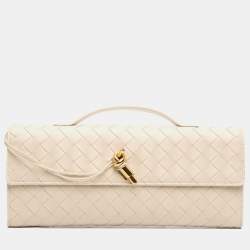 مملوكة مسبقًا Bottega Veneta White Lambskin Intrecciato Andiamo Clutch