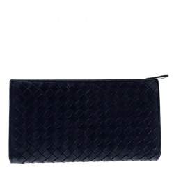 Bottega Veneta Blue Intrecciato Leather Trifold Continental Wallet