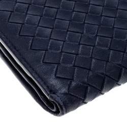 Bottega Veneta Blue Intrecciato Leather Trifold Continental Wallet