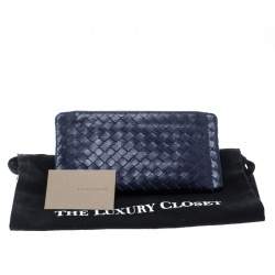 Bottega Veneta Blue Intrecciato Leather Pouch
