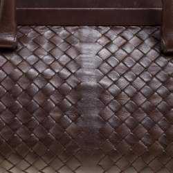 Pre Owned Bottega Veneta Brown Intrecciato Leather Frame Satchel