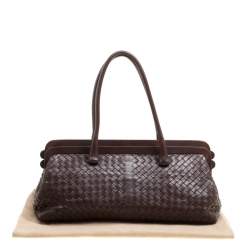 Pre Owned Bottega Veneta Brown Intrecciato Leather Frame Satchel