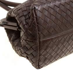 Pre Owned Bottega Veneta Brown Intrecciato Leather Frame Satchel