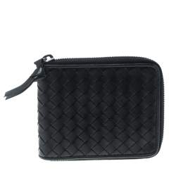 مملوكة مسبقًا Bottega Veneta Black Intrecciato Leather Zip Around Wallet