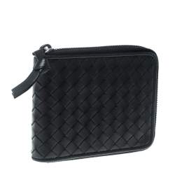 مملوكة مسبقًا Bottega Veneta Black Intrecciato Leather Zip Around Wallet