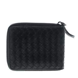مملوكة مسبقًا Bottega Veneta Black Intrecciato Leather Zip Around Wallet