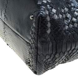 Bottega Veneta Black Python and Leather Intrecciato Detail Brick Bag