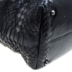 Bottega Veneta Black Python and Leather Intrecciato Detail Brick Bag