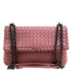 Bottega Veneta Olimpia Stitch Pink Intrecciato Leather Crossbody Bag