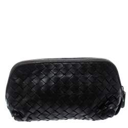 Pre Owned Bottega Veneta Dark Brown Intrecciato Leather Pouch