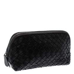 Pre Owned Bottega Veneta Dark Brown Intrecciato Leather Pouch