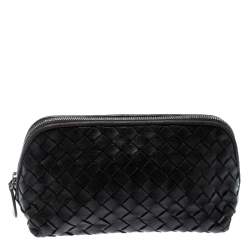 Pre Owned Bottega Veneta Dark Brown Intrecciato Leather Pouch