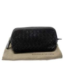 Pre Owned Bottega Veneta Dark Brown Intrecciato Leather Pouch