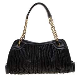 Pre Owned Bottega Veneta Black Intrecciato Leather Satchel