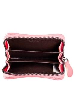 Pre Owned Bottega Veneta Coral Pink Leather Mini Zip Around Wallet