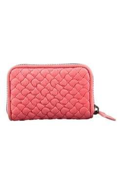 Pre Owned Bottega Veneta Coral Pink Leather Mini Zip Around Wallet