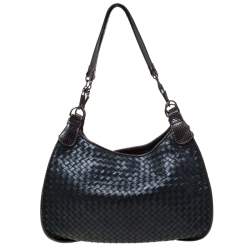 مملوكة مسبقًا  حقيبة هوبو بوتيغا فينيتا جلد نابا مجدول وثعبان فينيتا بني / خضراء داكنة