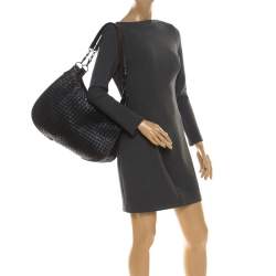 مملوكة مسبقًا  حقيبة هوبو بوتيغا فينيتا جلد نابا مجدول وثعبان فينيتا بني / خضراء داكنة