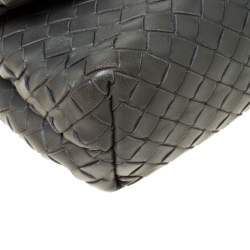 Pre Owned  حقيبة كروس بوتيغا فينيتا جلد بنمط أنترشياتو رصاصية داكنة