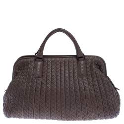 Pre Owned Bottega Veneta Brown Intrecciato Leather Satchel