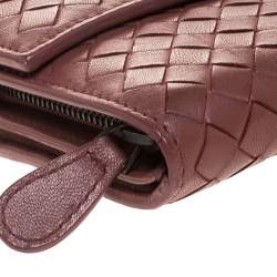 Pre Owned Bottega Veneta Maroon Intrecciato Leather Continental Flap Wallet