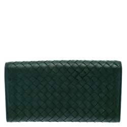 Pre Owned Bottega Veneta Green Intrecciato Leather Continental Flap Wallet
