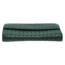 Pre Owned Bottega Veneta Green Intrecciato Leather Continental Flap Wallet