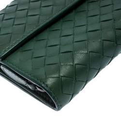 Pre Owned Bottega Veneta Green Intrecciato Leather Continental Flap Wallet