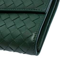 Pre Owned Bottega Veneta Green Intrecciato Leather Continental Flap Wallet