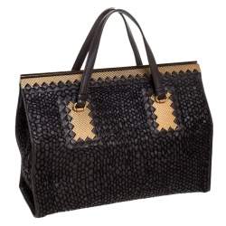 مملوكة مسبقًا حقيبة بوتيغا فينيتا جلد أنترشياتو بني داكن حياكة مزينة وإطار