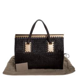 مملوكة مسبقًا حقيبة بوتيغا فينيتا جلد أنترشياتو بني داكن حياكة مزينة وإطار