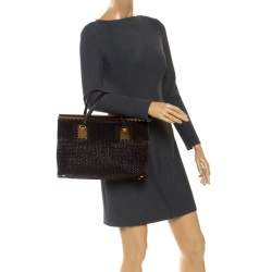 مملوكة مسبقًا حقيبة بوتيغا فينيتا جلد أنترشياتو بني داكن حياكة مزينة وإطار