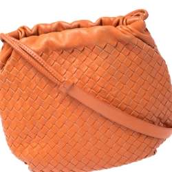 Pre Owned Bottega Veneta Orange Intrecciato Nappa Leather Drawstring Bag