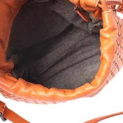 Pre Owned Bottega Veneta Orange Intrecciato Nappa Leather Drawstring Bag