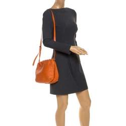 Pre Owned Bottega Veneta Orange Intrecciato Nappa Leather Drawstring Bag
