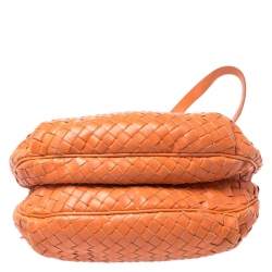 Pre Owned Bottega Veneta Orange Intrecciato Nappa Leather Drawstring Bag