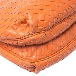 Pre Owned Bottega Veneta Orange Intrecciato Nappa Leather Drawstring Bag
