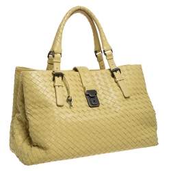 Pre Owned Bottega Veneta Yellow Leather Medium Roma Tote