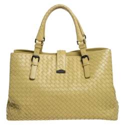 Pre Owned Bottega Veneta Yellow Leather Medium Roma Tote