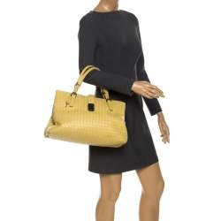 Pre Owned Bottega Veneta Yellow Leather Medium Roma Tote