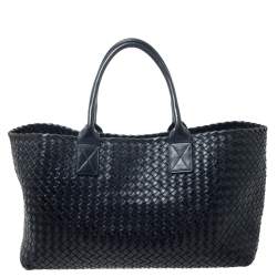 Pre Owned  Bottega Veneta Black Intrecciato Leather Medium Cabat Tote