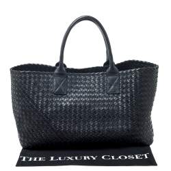 Pre Owned  Bottega Veneta Black Intrecciato Leather Medium Cabat Tote