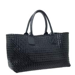 Pre Owned  Bottega Veneta Black Intrecciato Leather Medium Cabat Tote