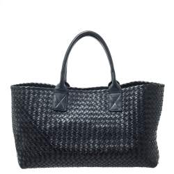 Pre Owned  Bottega Veneta Black Intrecciato Leather Medium Cabat Tote